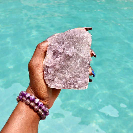 KIANA - Druzy Nebula Amethyst with Polished Edges and Cut Base