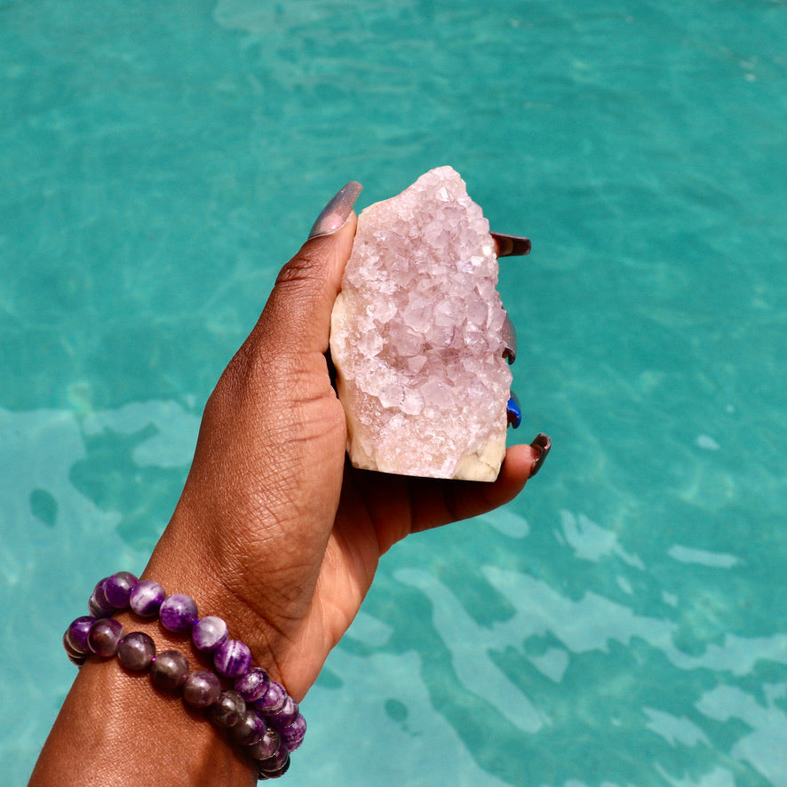 VICTORIA - Druzy Nebula Amethyst with Polished Edges and Cut Base