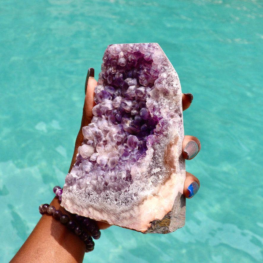 MYA - Druzy Nebula Amethyst with Polished Edges and Cut Base