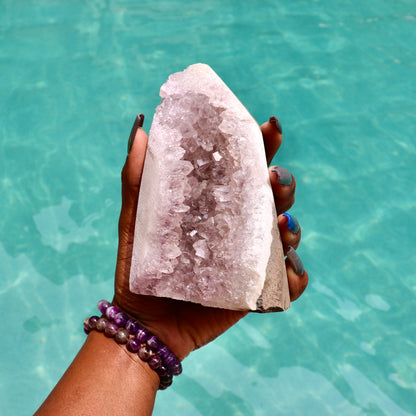 JHENE - Druzy Nebula Amethyst with Polished Edges and Cut Base