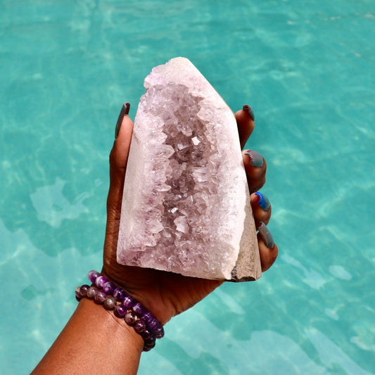 JHENE - Druzy Nebula Amethyst with Polished Edges and Cut Base