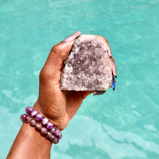 JOJO - Druzy Nebula Amethyst with Polished Edges and Cut Base