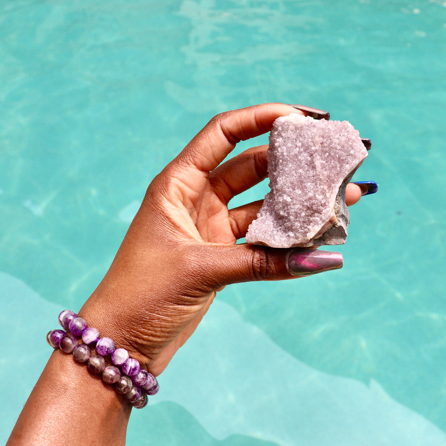 TEYANA - Druzy Nebula Amethyst with Polished Edges and Cut Base