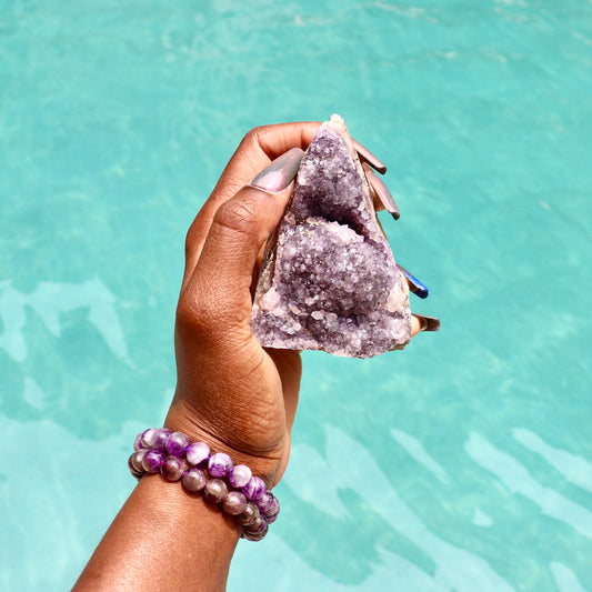 KELLY - Pointed Druzy Nebula Amethyst with Polished Edges and Cut Base