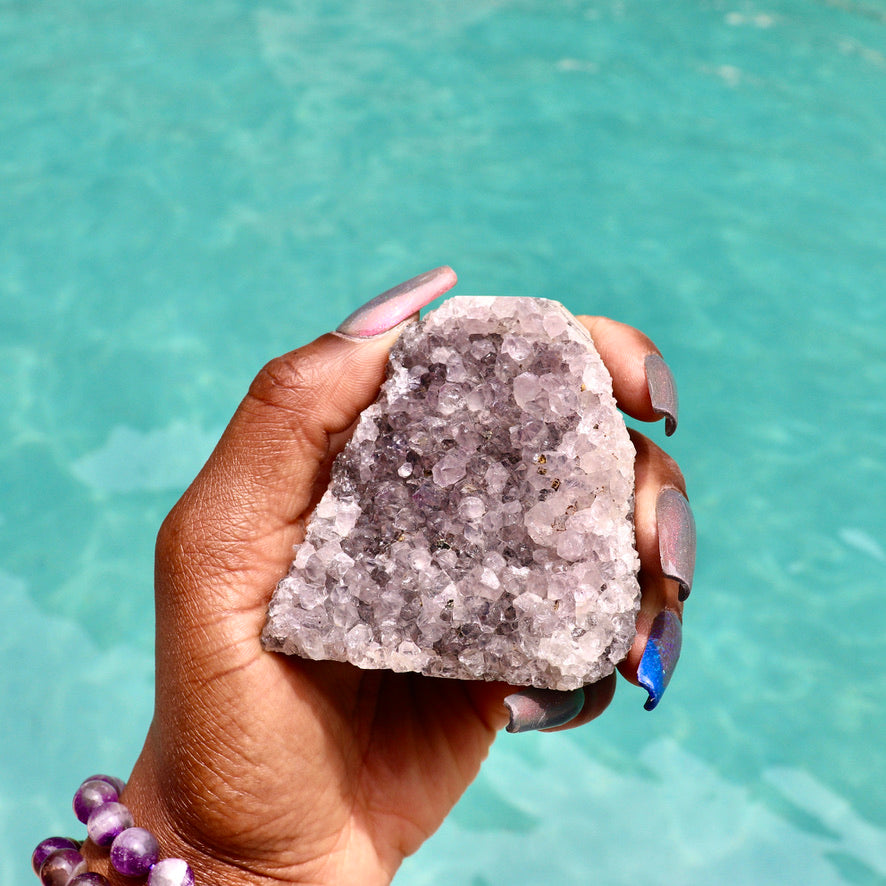 JOJO - Druzy Nebula Amethyst with Polished Edges and Cut Base