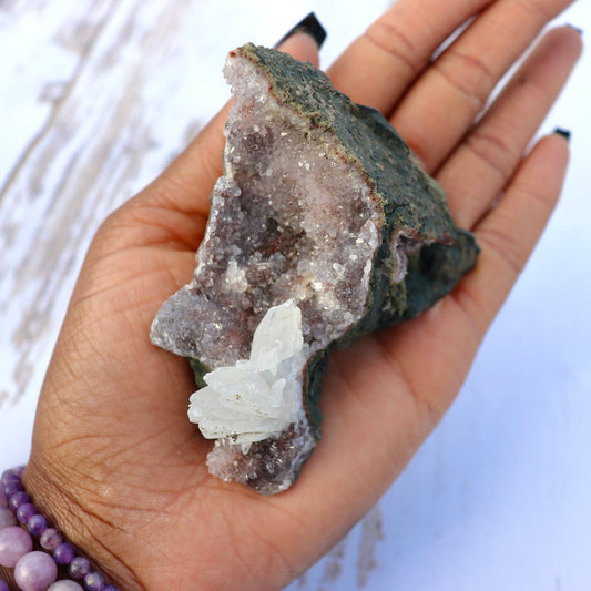 Druzy Amethyst with Calcite Inclusion (Rare)