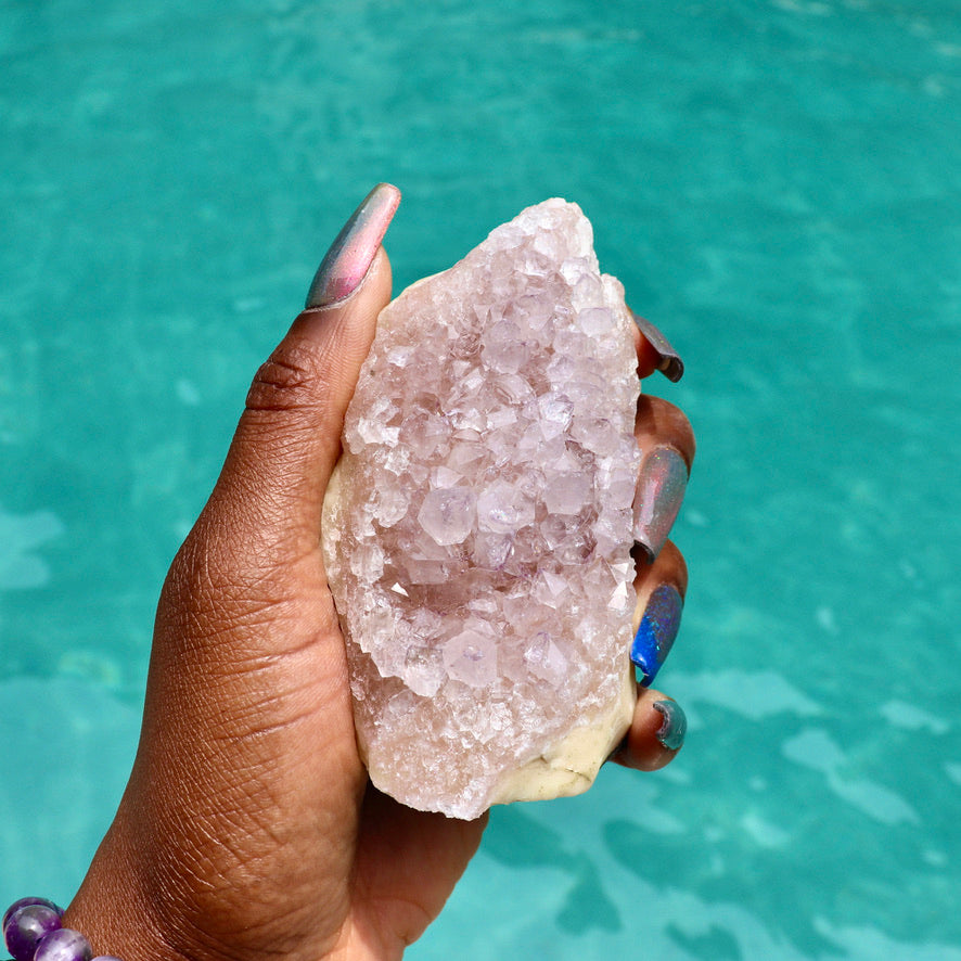 VICTORIA - Druzy Nebula Amethyst with Polished Edges and Cut Base