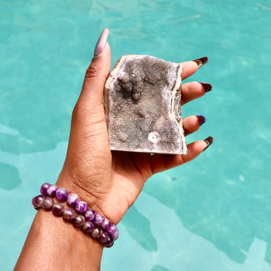 JANET - Druzy Nebula Amethyst with Polished Edges and Cut Base