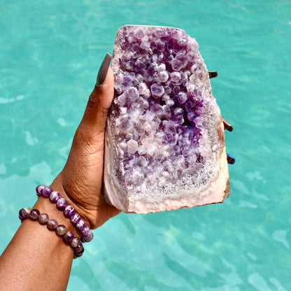 MYA - Druzy Nebula Amethyst with Polished Edges and Cut Base