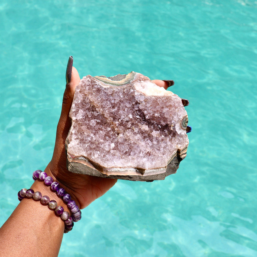 KERI - Druzy Nebula Amethyst with Polished Edges and Cut Base