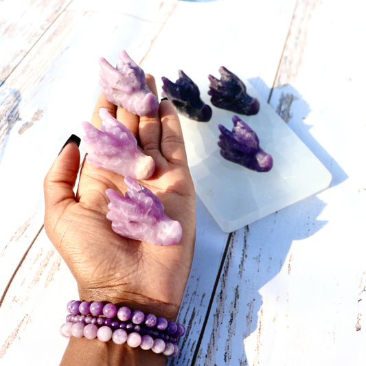 purple lepidolite reiki dragonhead