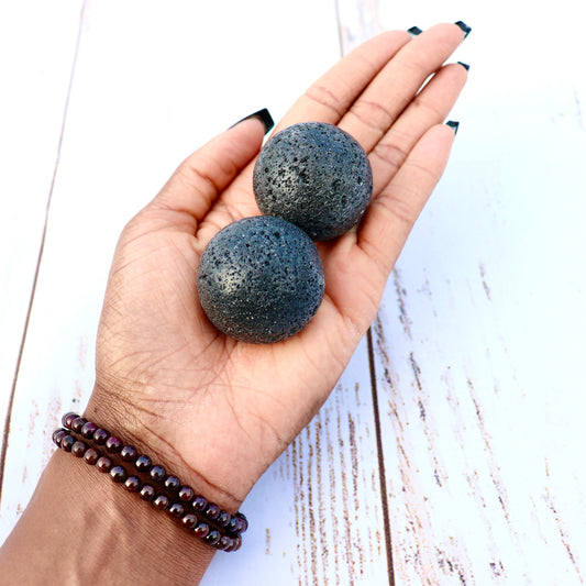 black lava stone spheres