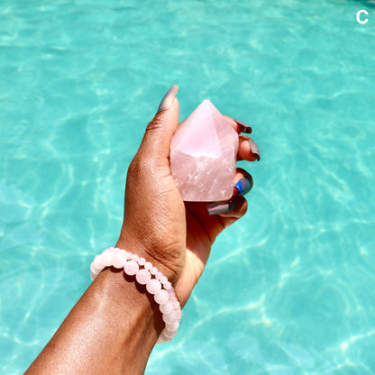 large rose quartz standing point with cut base