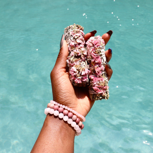 Pink Sinuata Flower and White Sage Smudge Stick