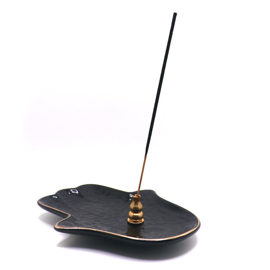 Black and Gold Fatima Hand Ceramic Incense Burner