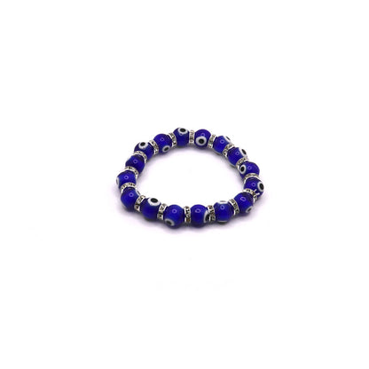 Evil Eye Elastic Protection Bracelet made with glass beads cobalt blue
