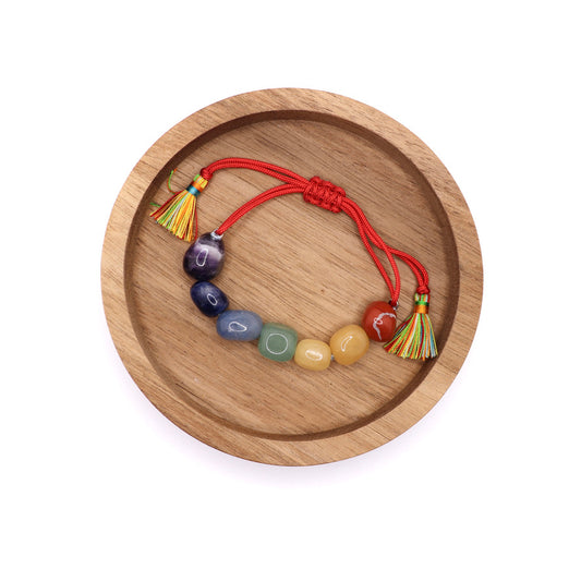 7 chakra tumbled stone adjustable bracelet with tassels