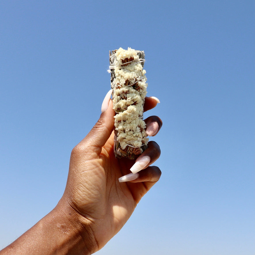 White Sinuata Flower and White Sage Smudge Stick