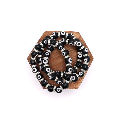 Evil Eye Elastic Protection Bracelet made with glass beads black