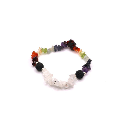 7 chakra rainbow moonstone crystal chip bracelet with lava beads