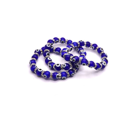 Evil Eye Elastic Protection Bracelet made with glass beads cobalt blue