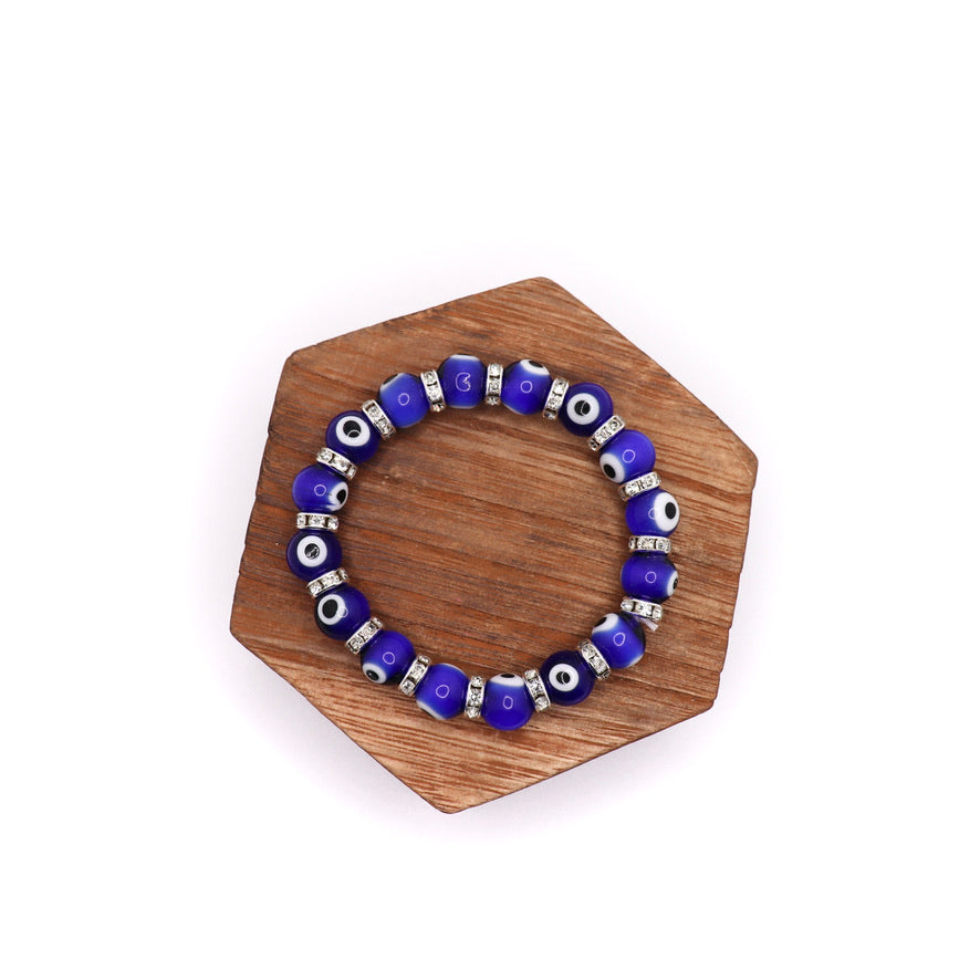 Evil Eye Elastic Protection Bracelet made with glass beads cobalt blue