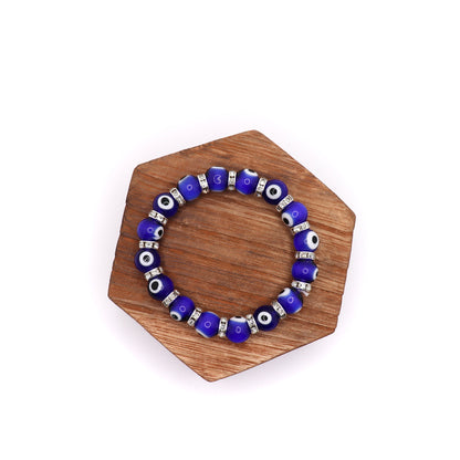 Evil Eye Elastic Protection Bracelet made with glass beads cobalt blue