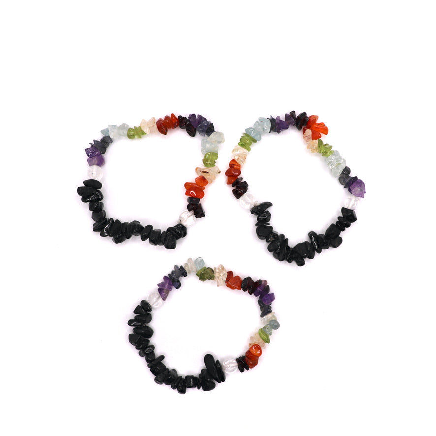 7 chakra black tourmaline crystal chip bracelet