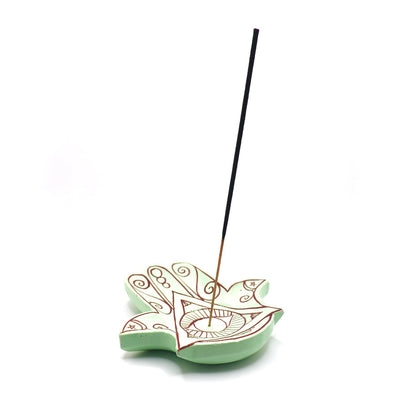 Green Fatima Hand Wood Incense Holder