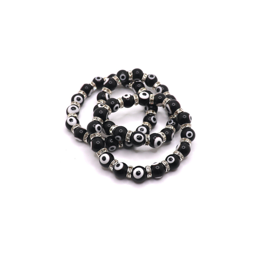 Evil Eye Elastic Protection Bracelet made with glass beads black