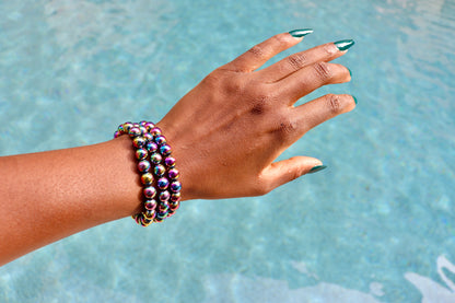 4 mm and 8 mm rainbow hematite bracelets