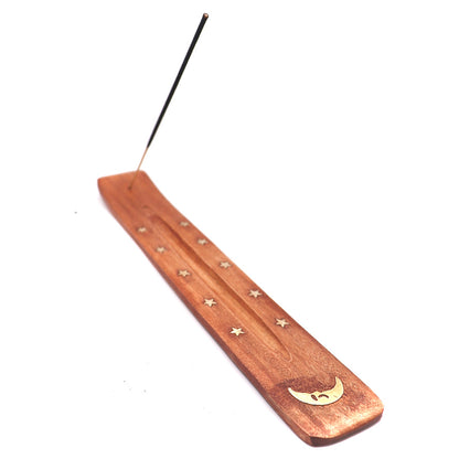 moon Wood Incense Burner with brass inlay