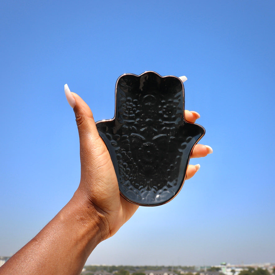Black and Gold Fatima Hand Ceramic Incense Burner
