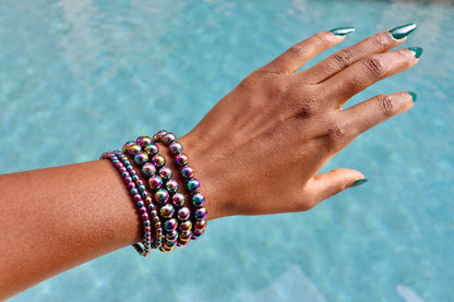 4 mm and 8 mm rainbow hematite bracelets