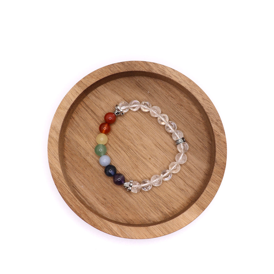 7 chakra bracelet with clear quartz and chakra crystal stones