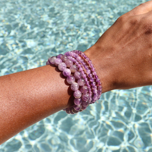 Amethyst Elastic Bracelet (4 mm or 6-8 mm Round Gemstones)