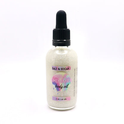 salt and sugar wellness holo holographic silver shimmer body oil 2 ounces 60 mL