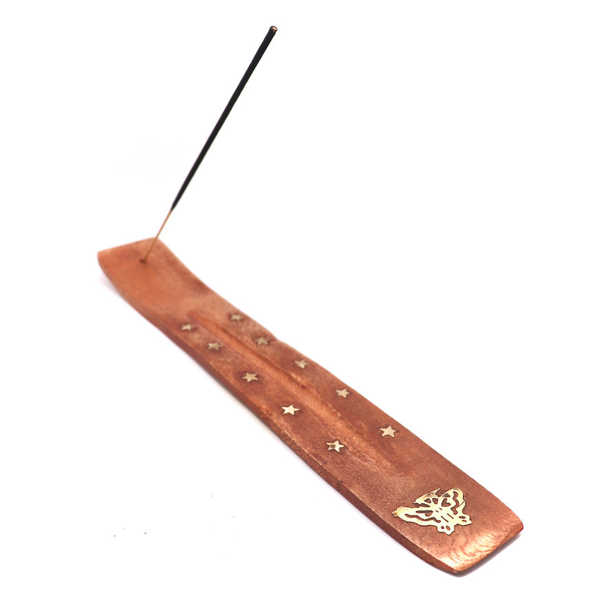 Butterfly Wood Incense Burner with brass inlay