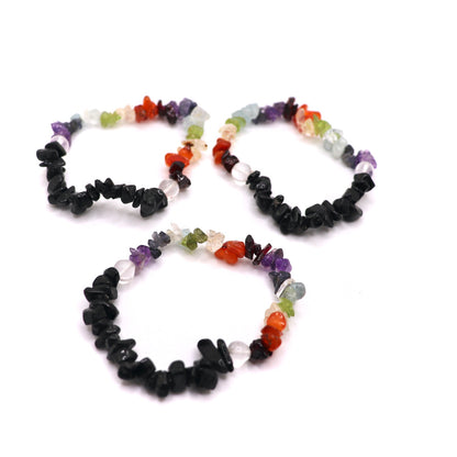 7 chakra black tourmaline crystal chip bracelet