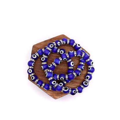 Evil Eye Elastic Protection Bracelet made with glass beads cobalt blue